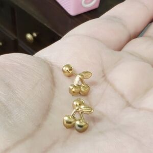 Charming Gold Cherry Earrings for Kids